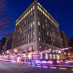 The Last Hotel viewed from street at night - boutique hotel in St. Louis concept